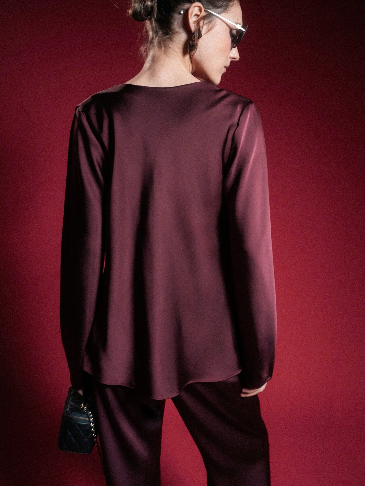 KISSERINE ZIREL Elegance Draped Satin Long Sleeve Blouse