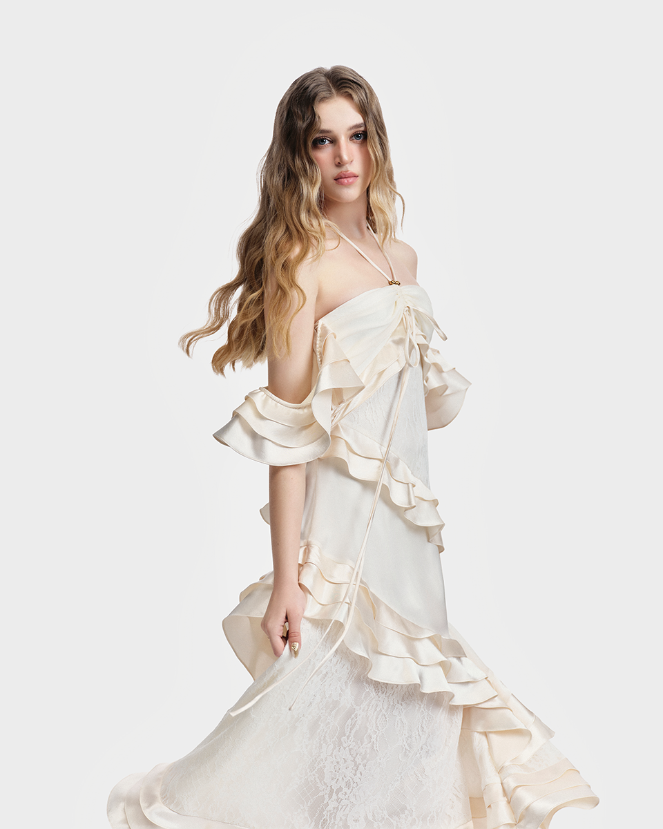 DEAR JOSÉ The Venus Shell Ruffle Maxi Dress