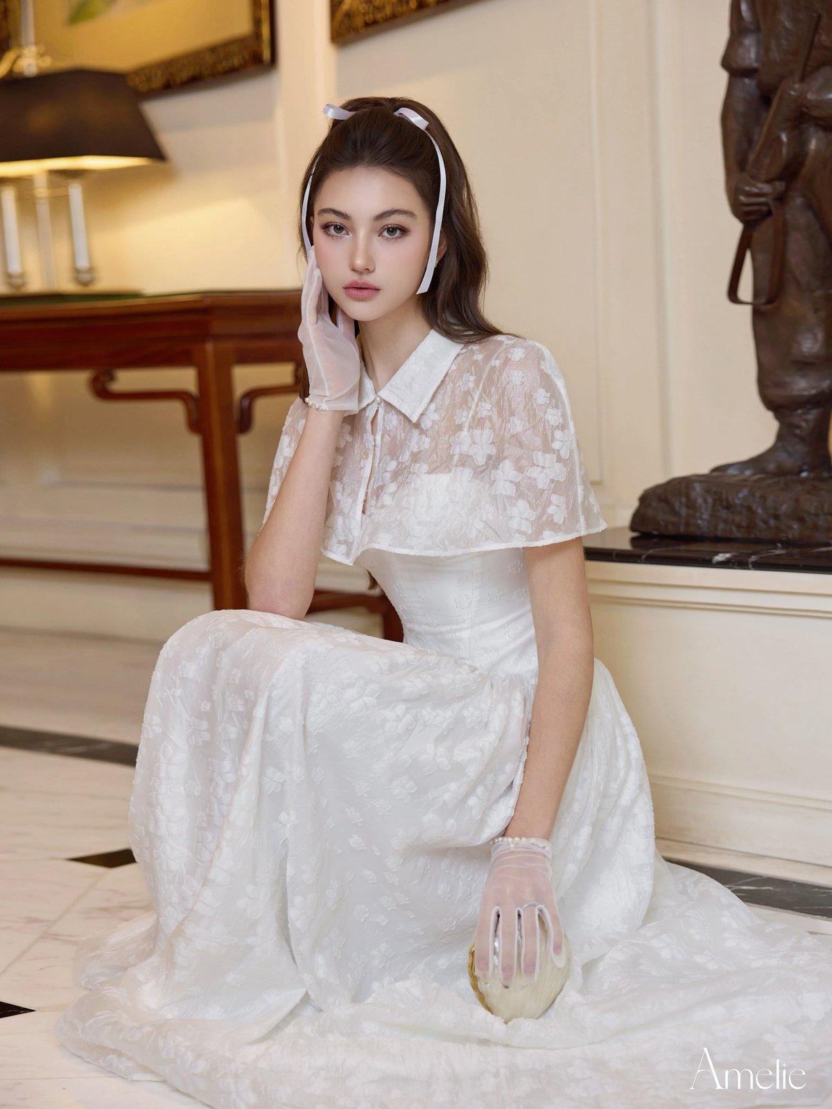 AMELIE Usha White Lace Collar Maxi Dress
