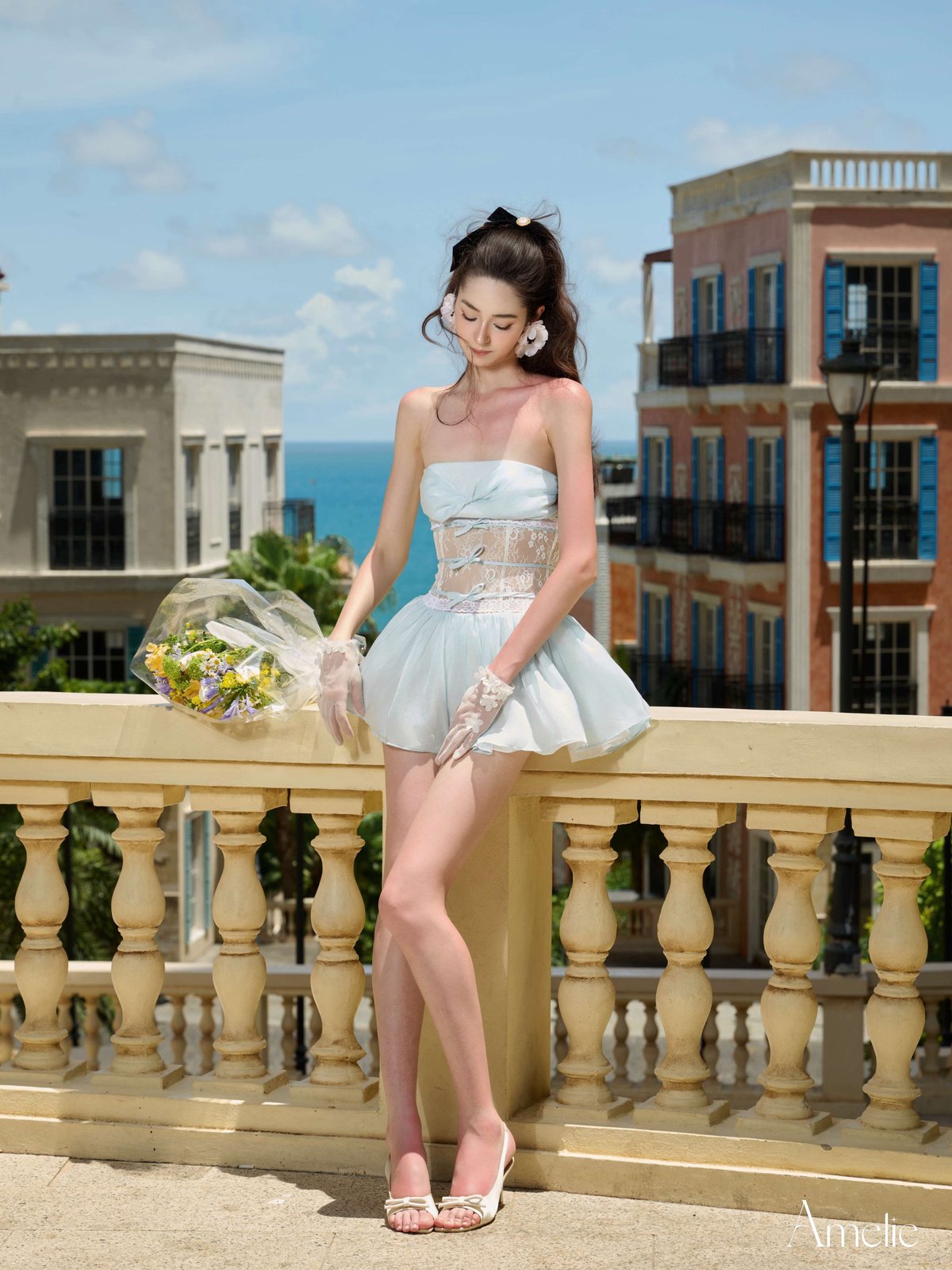 AMELIE Fleur 蕾絲綁帶抹胸迷你裙