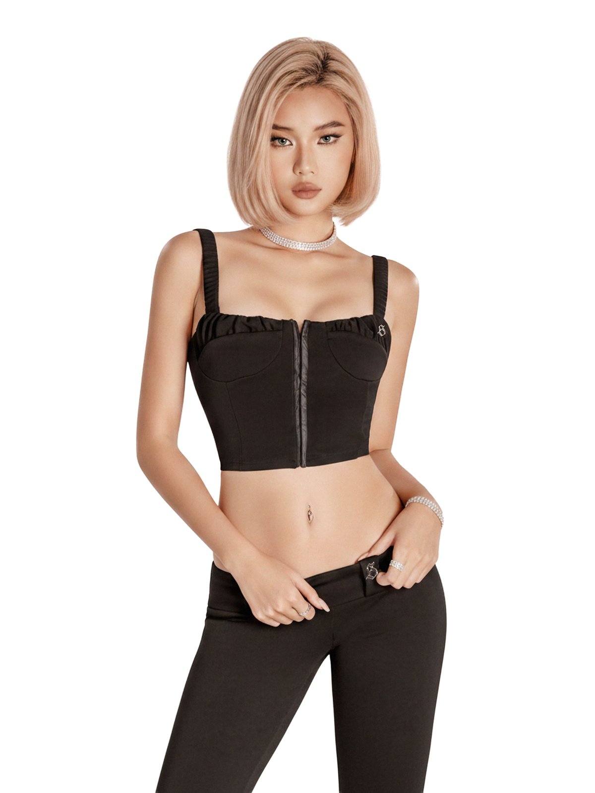 SISTERS Angelica Corset 風格緊身露臍短版上衣 - 黑色