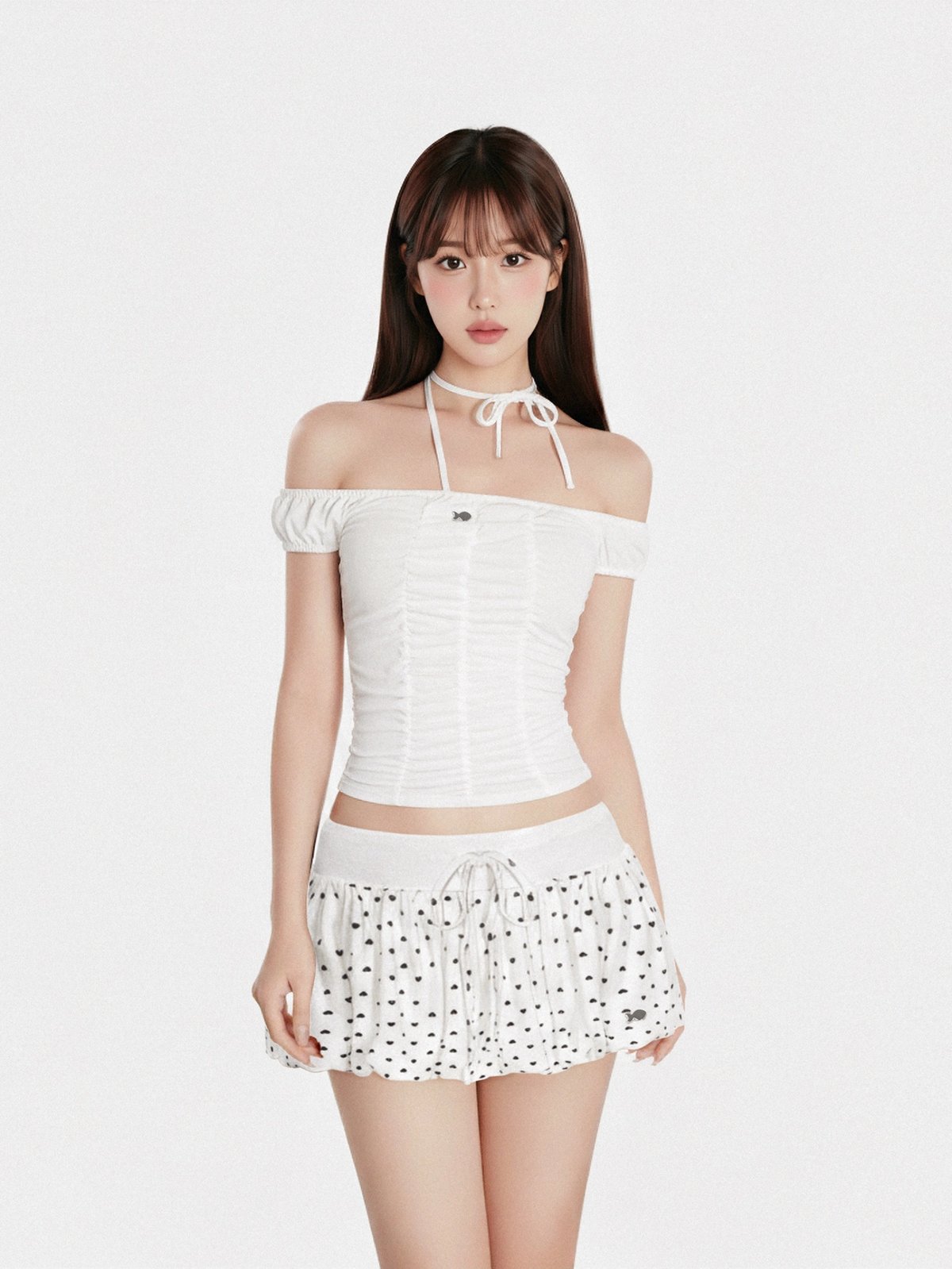 DKMV Emerald Off-Shoulder Bow Tie Ruched Top