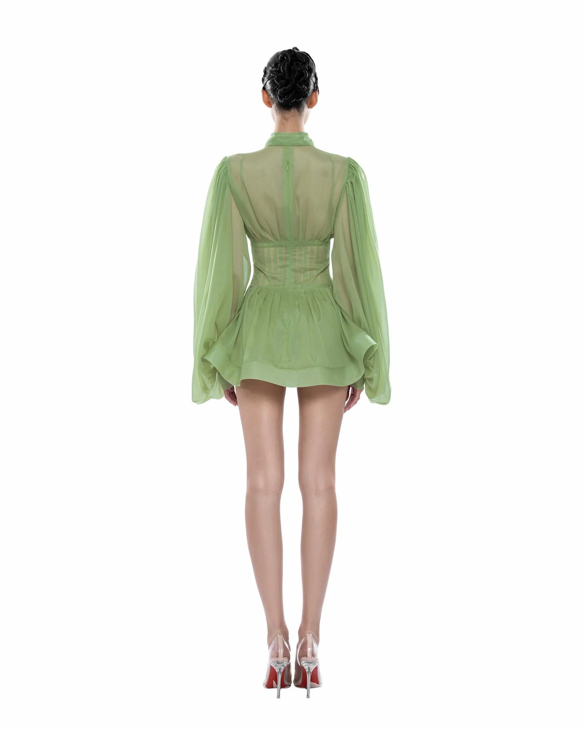 HUELLEYROSE Charlotte Chiffon Sheer Mini Dress - Green