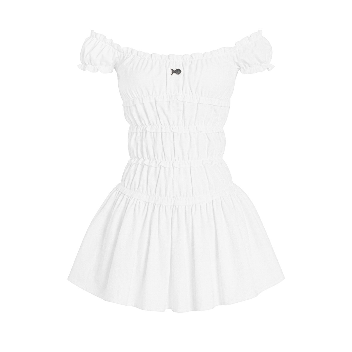 DKMV Sugarplum Off-Shoulder Puff Sleeve Dress - White
