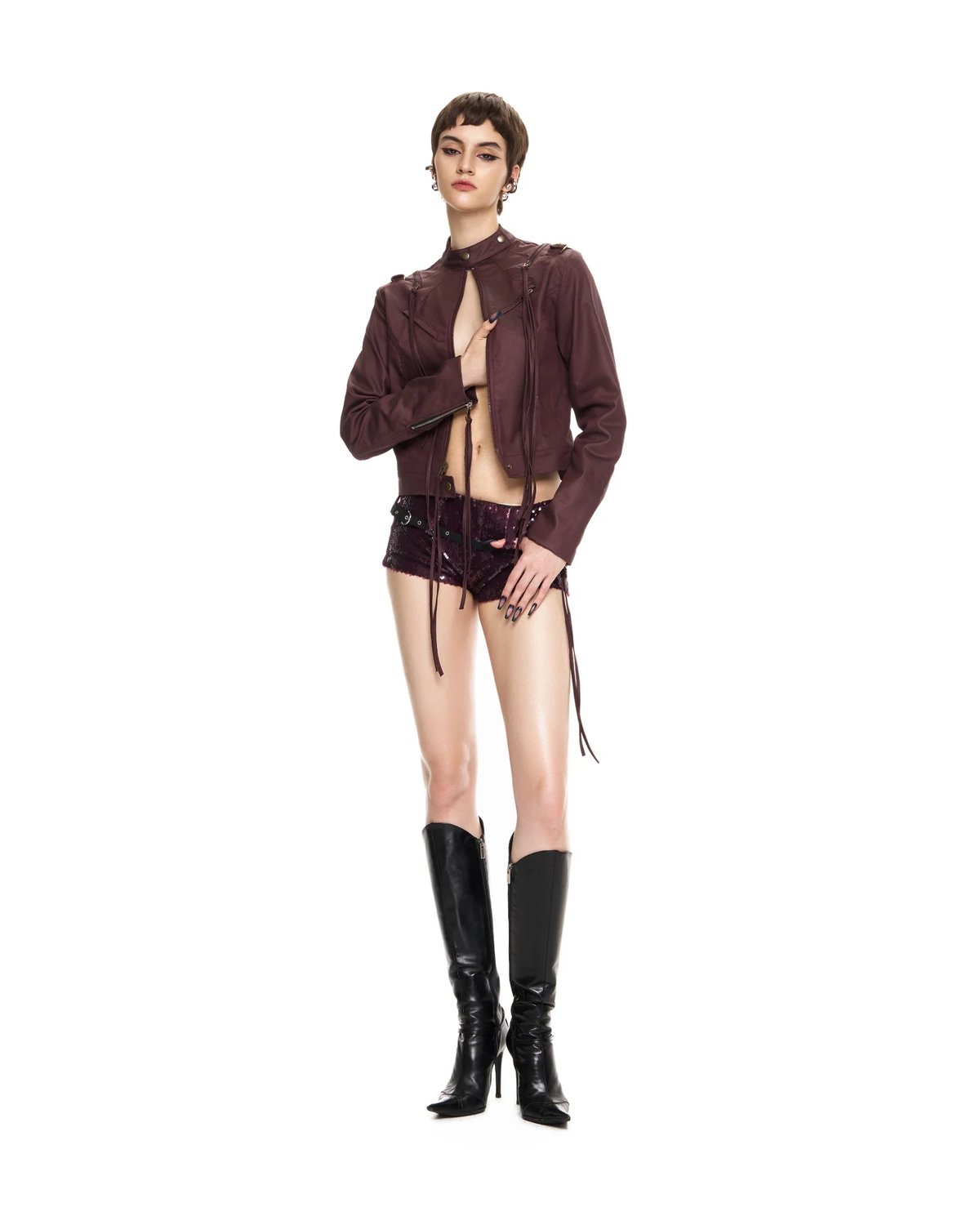 VIERY Bandol Rose Sequin Belted Shorts - Multicolor
