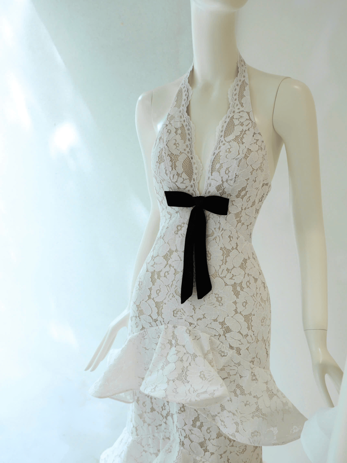 Tran Ali Lace Tiered Halter Neck Dress with Bow Detail