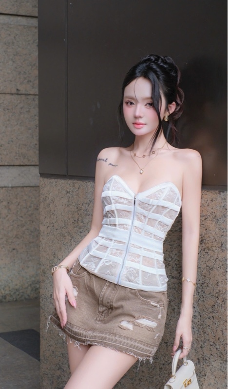 THAOBIBI 綁帶拼接抹胸上衣