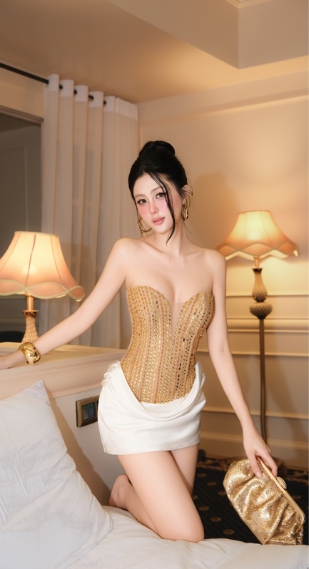 THAOBIBI 亮片拼接網紗抹胸短裙 Party Dress