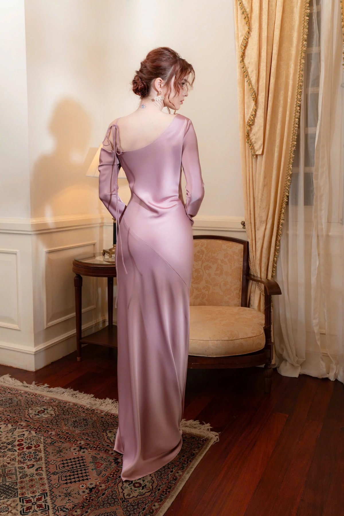 KISSERINE AN Dress One-Shoulder Long Sleeve Elegant Dress