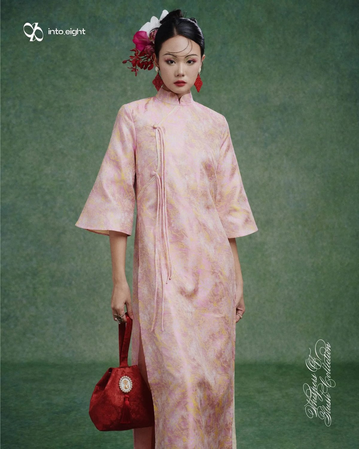 into.eight Áo Dài Phấn Brocade Long Dress