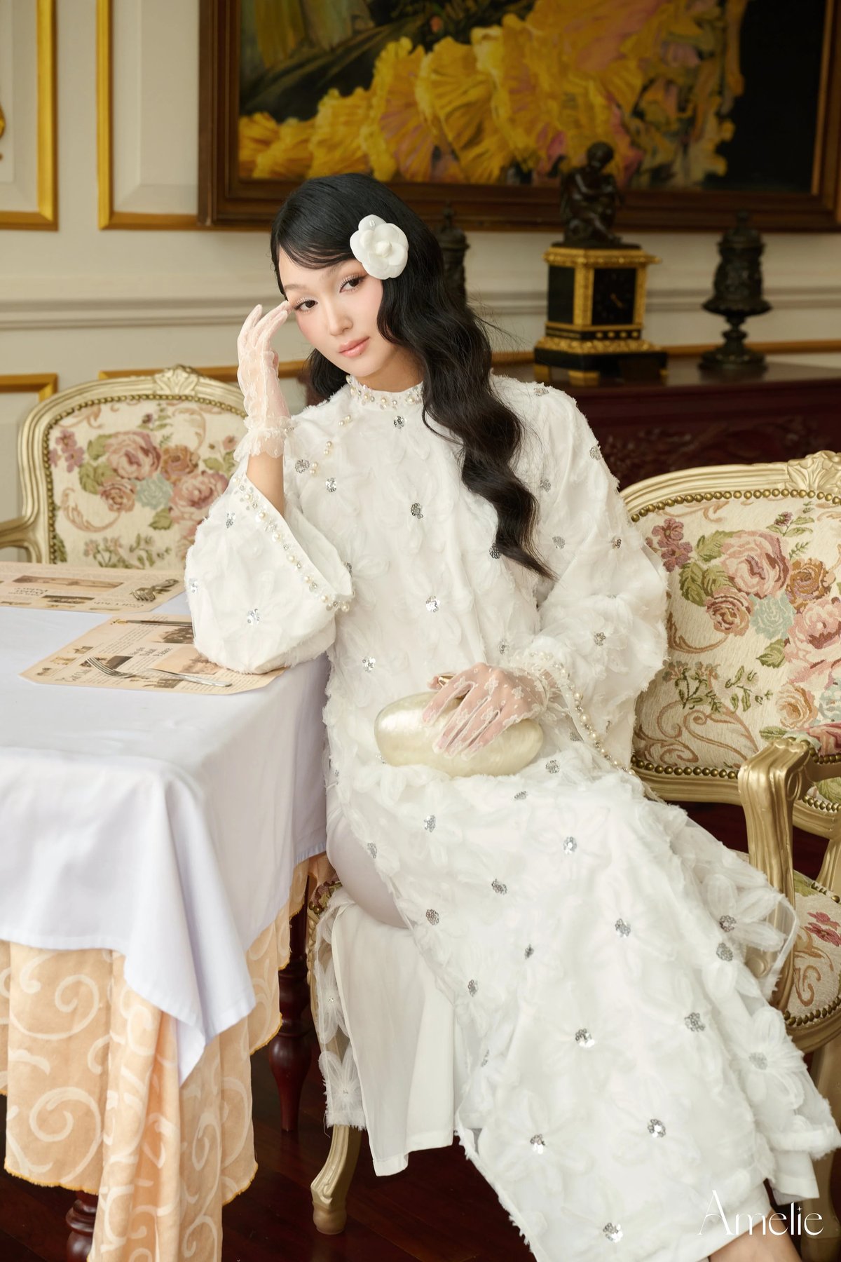 AMELIE Thien Huong Embroidered Long Sleeve Set - White
