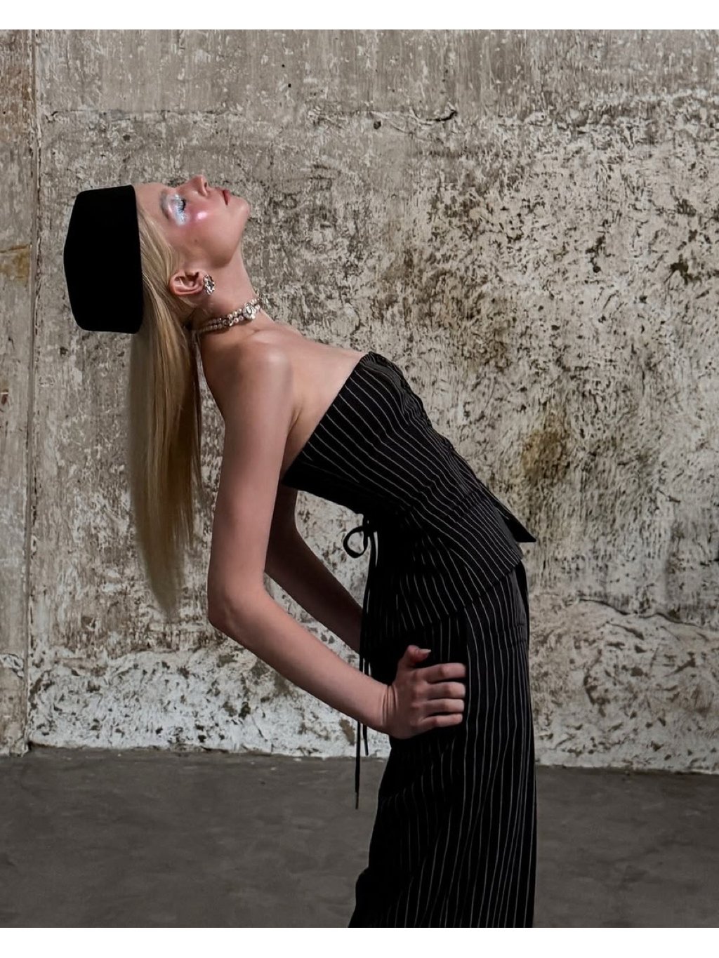 DEPASS Libre Pinstripe Corset and Wide Leg Pants Set