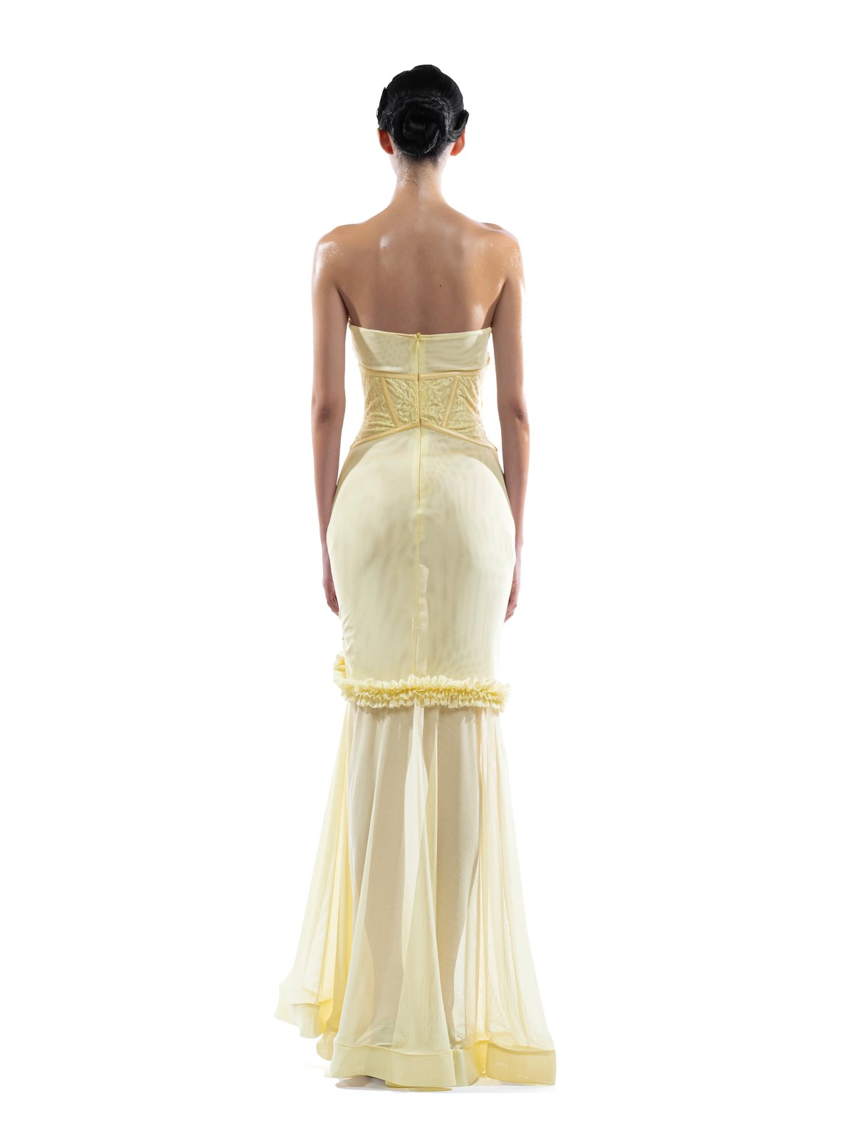 HUELLEYROSE Valentine Yellow Lace Flower Bandeau Dress