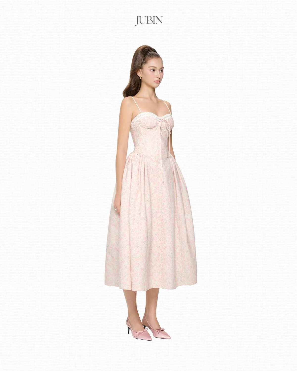 JUBIN MAYA DRESS Corset Style A-Line Floral Midi Dress