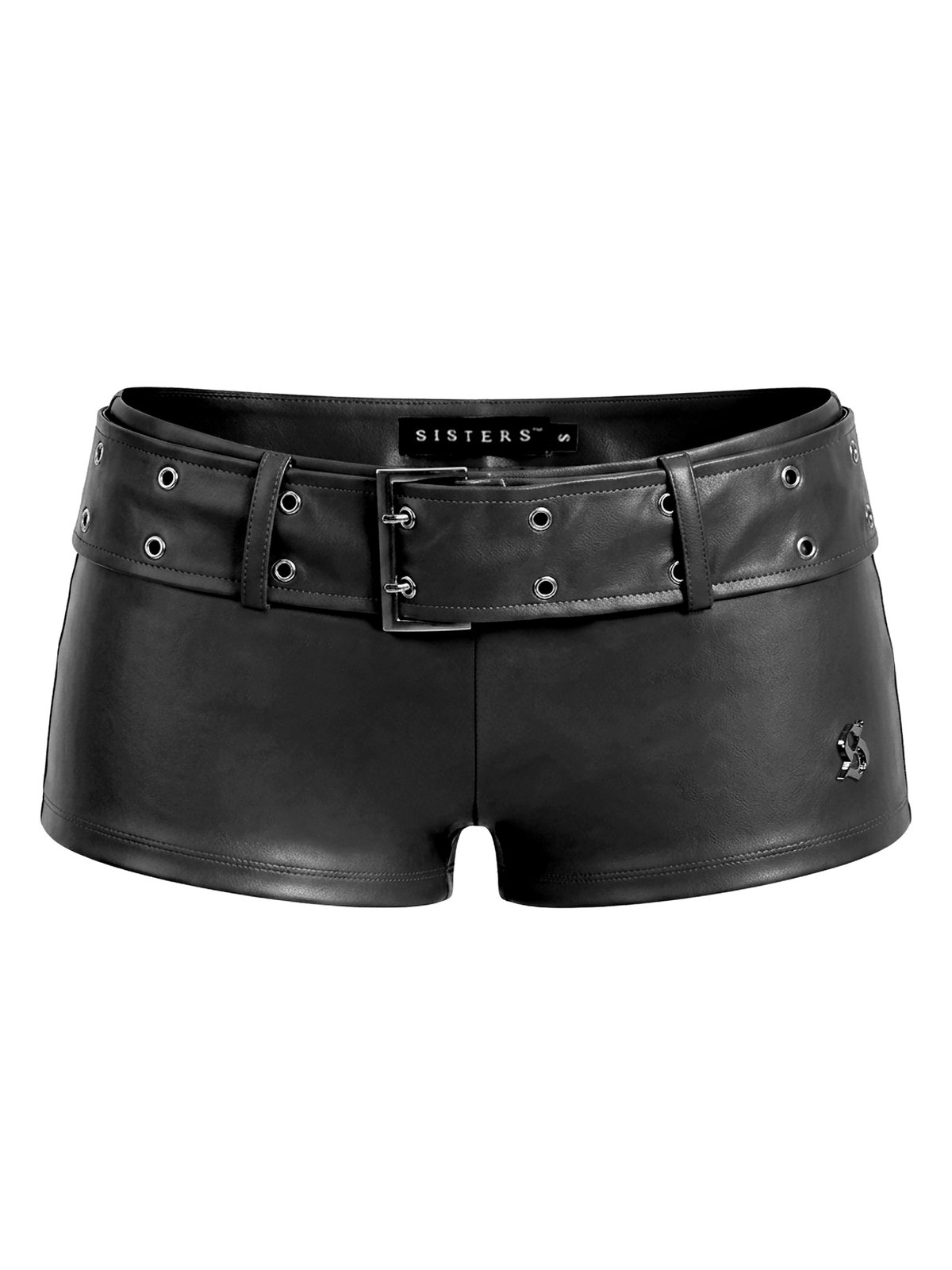 SISTERS Lucinda Leather Low-Waist Mini Shorts - Black