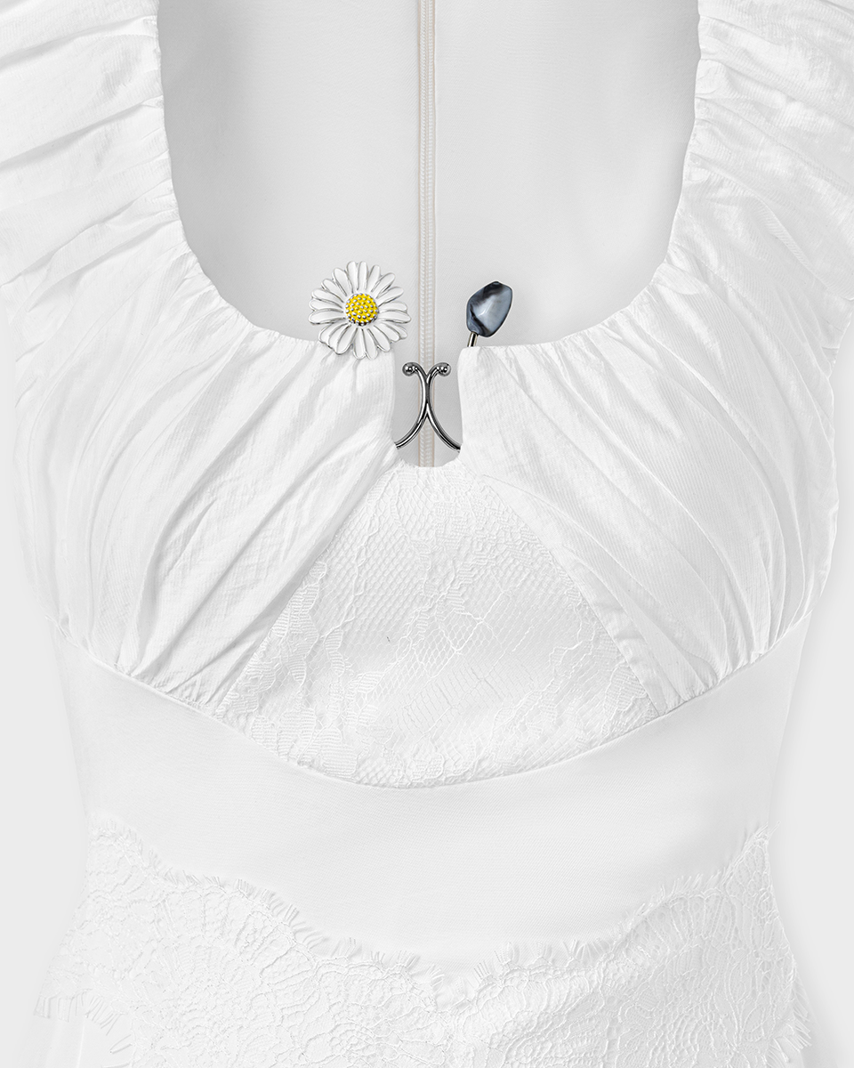 DEAR JOSÉ Moon River Sateen 緞面褶皺蕾絲中長連身裙