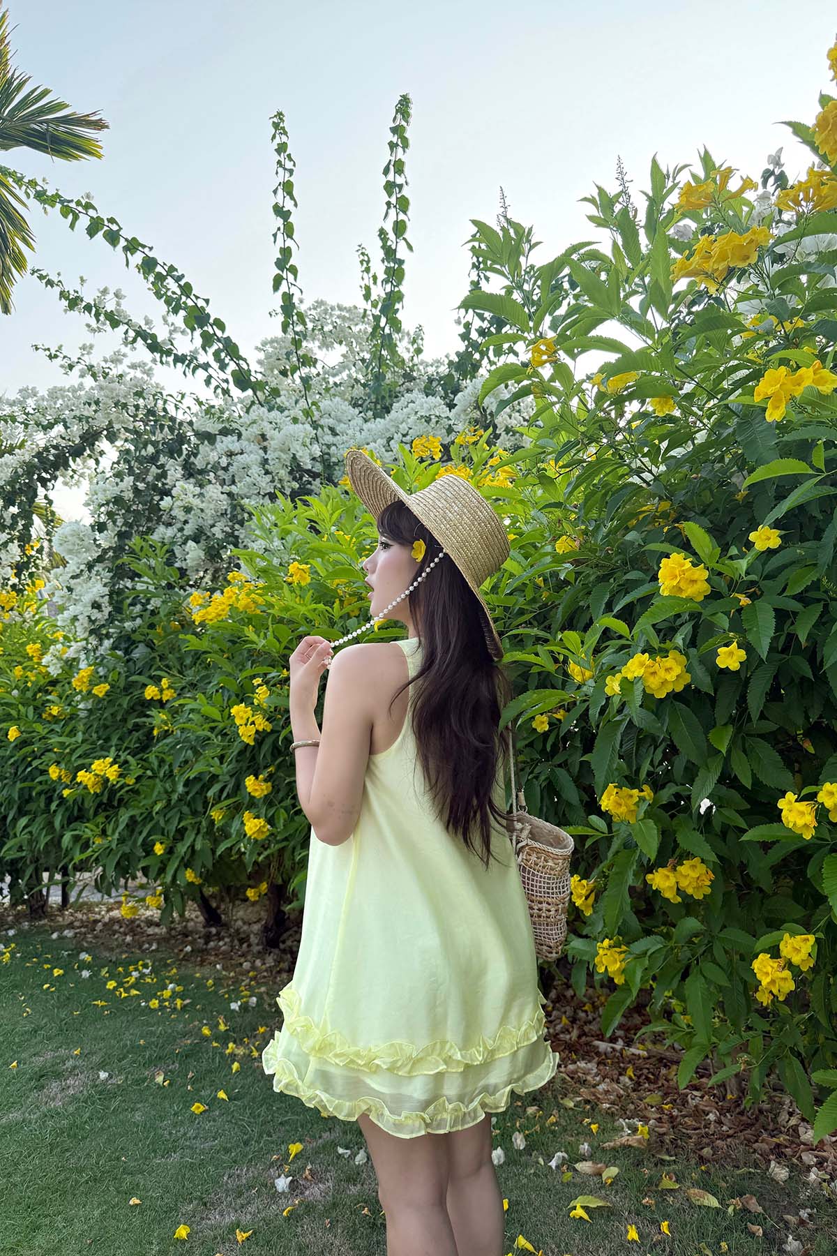DOTTIE Ruffle Drawstring Dress - Yellow