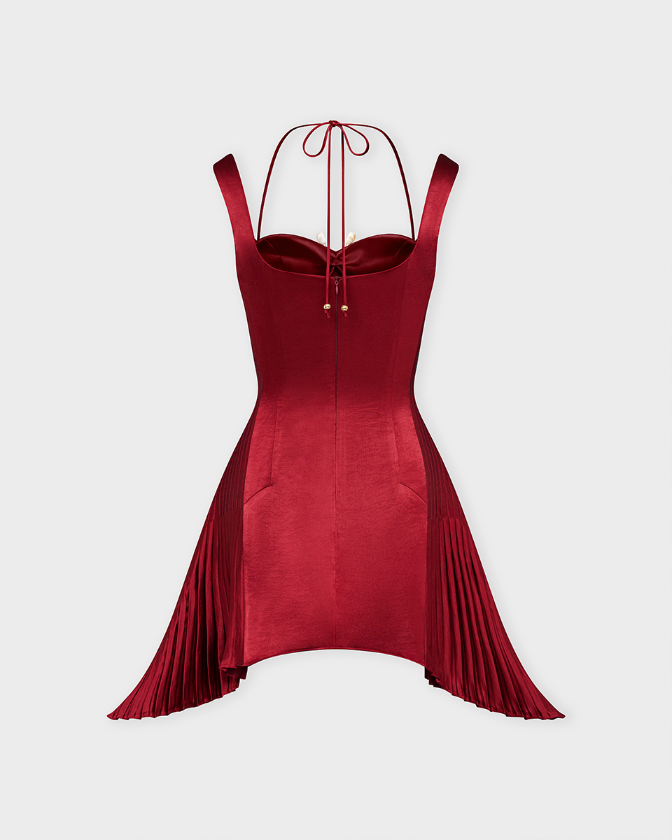 DEAR JOSÉ Cleopatra pleated satin minidress 百褶緞面迷你連身裙 - 紅色
