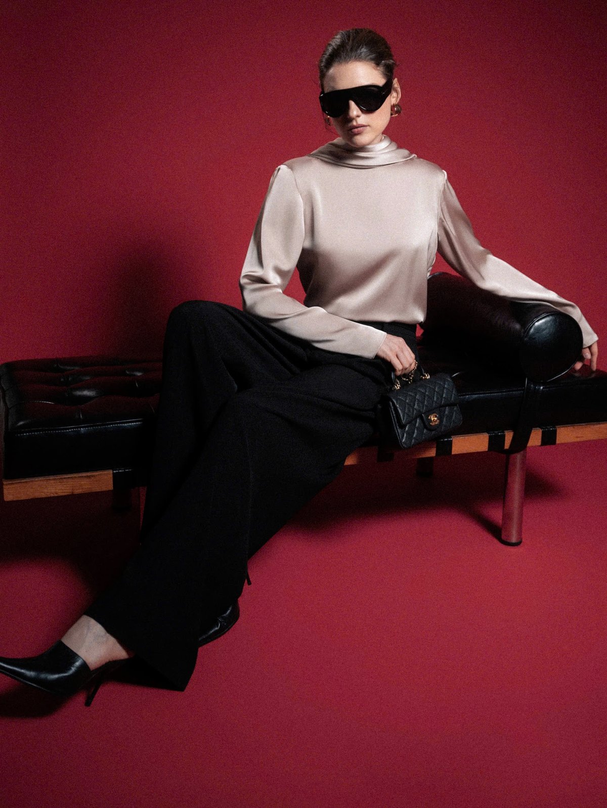 KISSERINE ZINA TOP Elegant Draped Satin Blouse