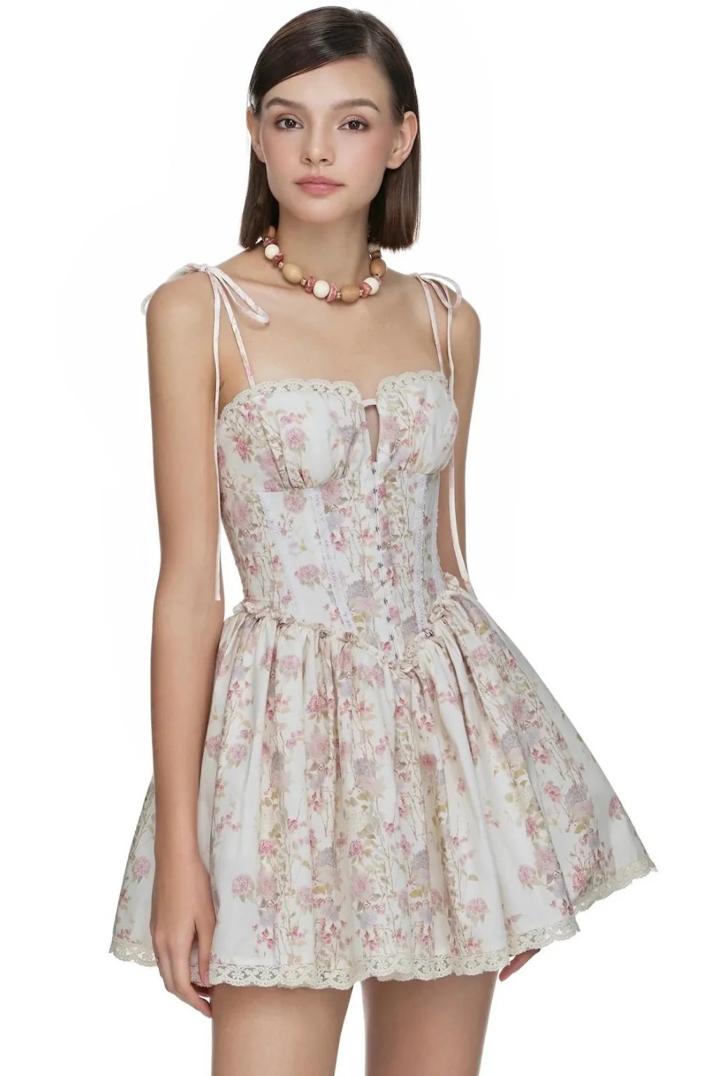 JUBIN SASHA Floral Corset Mini Dress