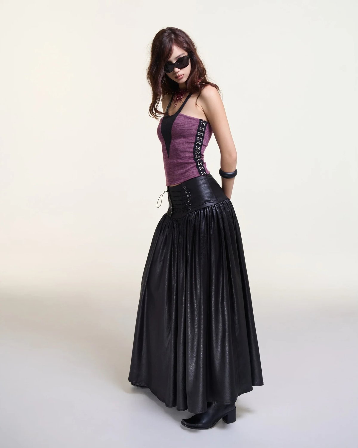 INTO.EIGHT Crush Textured Satin Maxi Skirt