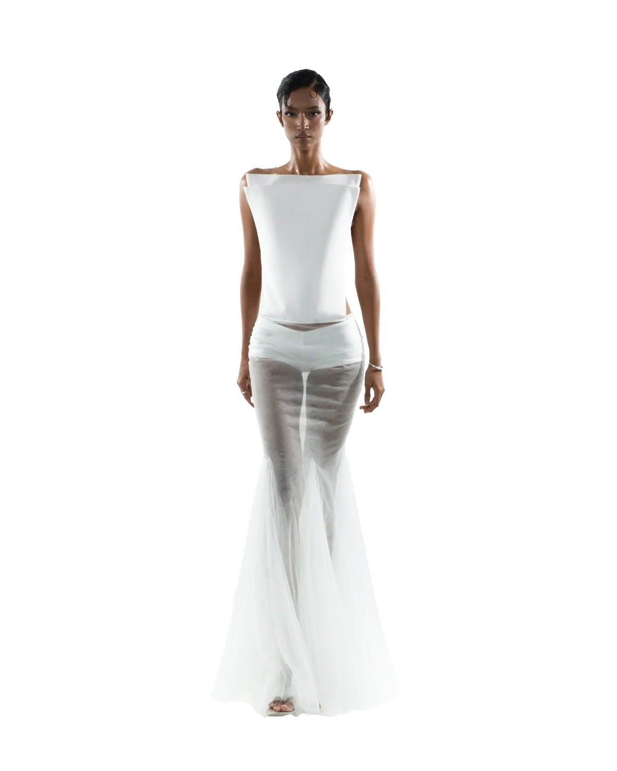 HUELLEYROSE Katherine Open Back Trapezium Panel Maxi Dress