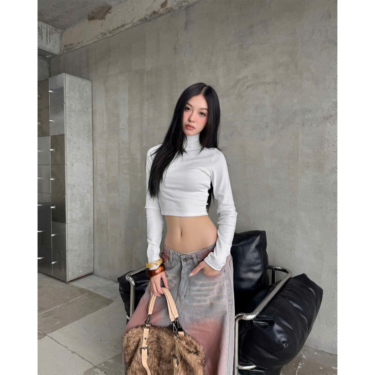 KILL SYSTEM ONI Turtleneck Long Sleeve Ribbed Top