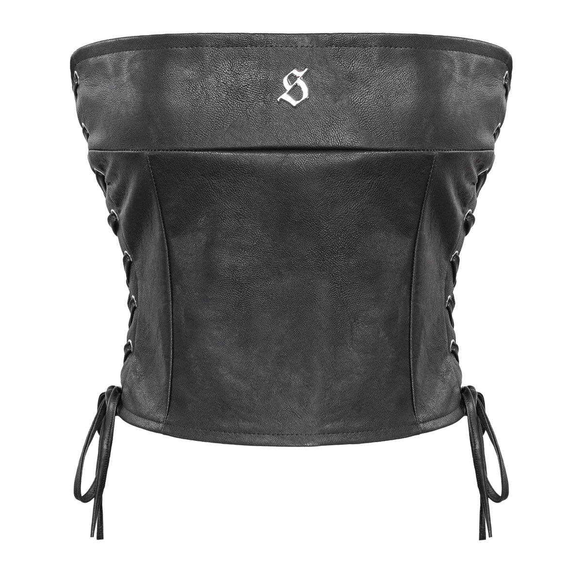 SISTERS Annalise Lace-up Leather Cropped Tube Top