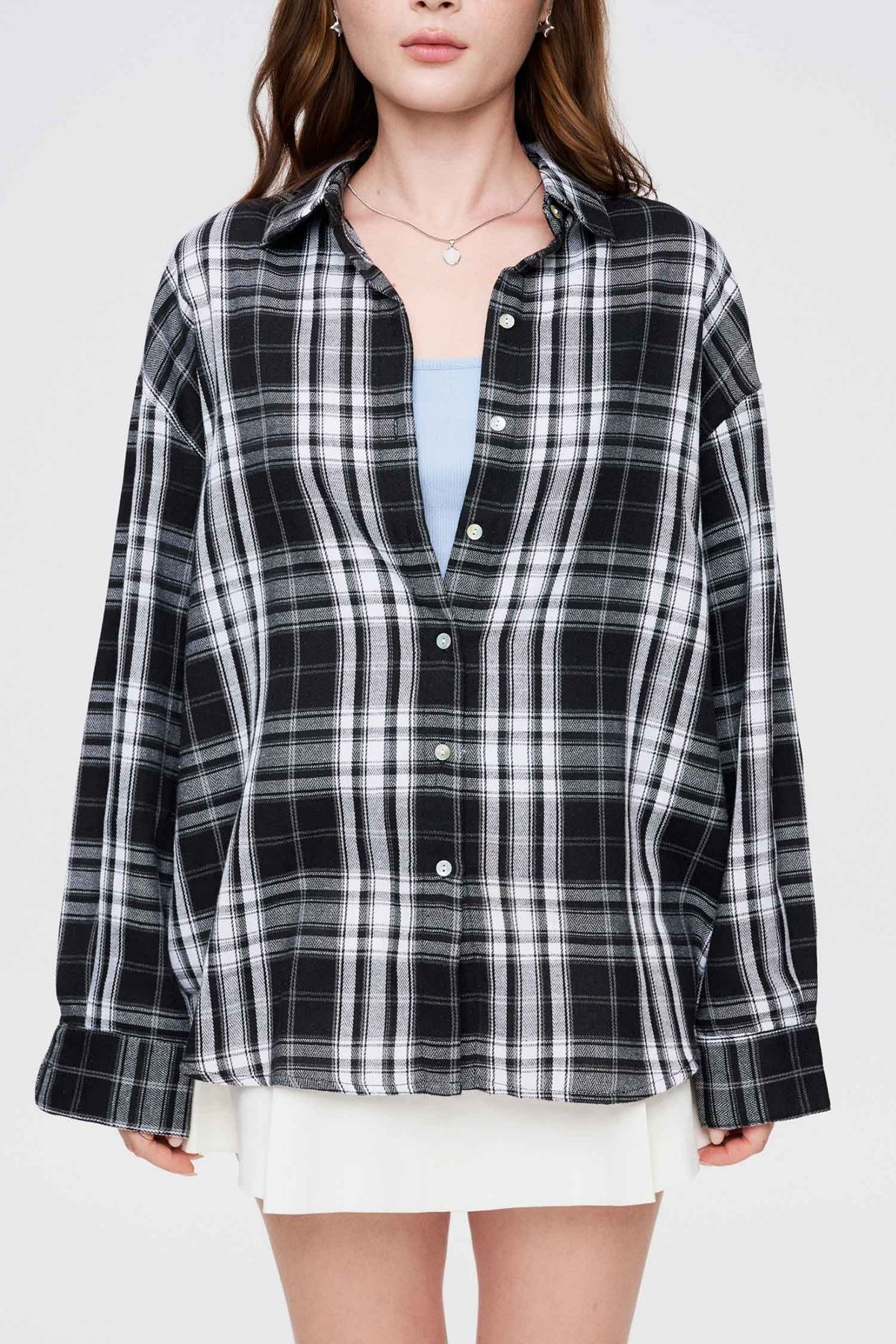 DOTTIE Long Sleeve Plaid Shirt