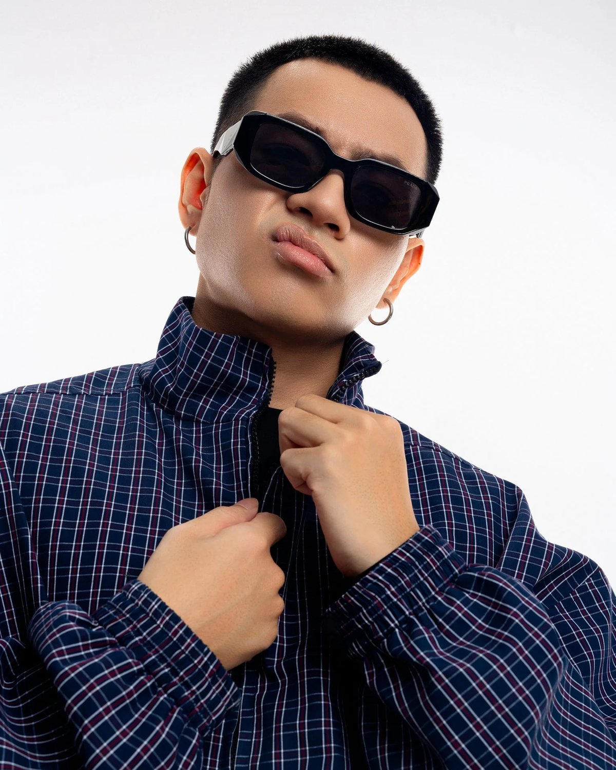 PUSH PUSH Gingham 條紋拉鍊外套