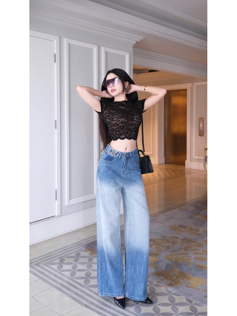 THAOBIBI Lace Short Sleeve Top