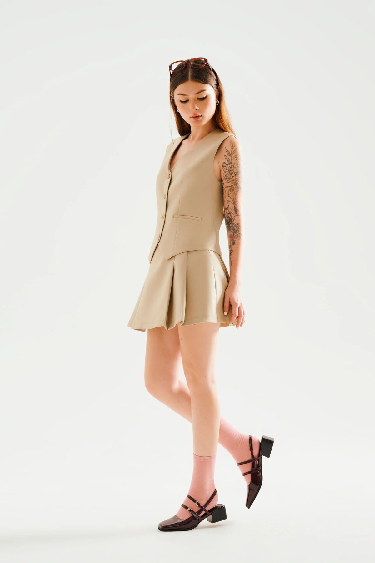DOTTIE Pleated Mini Skirt - Beige - S0248