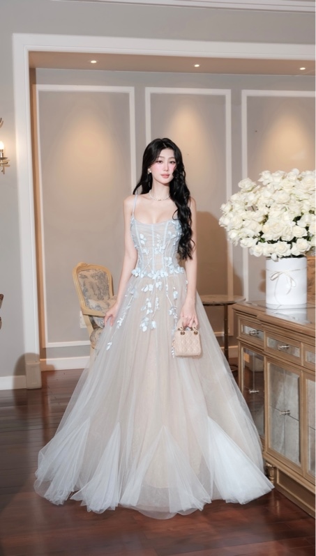 THAOBIBI Princess Embroidered Mesh Maxi Dress