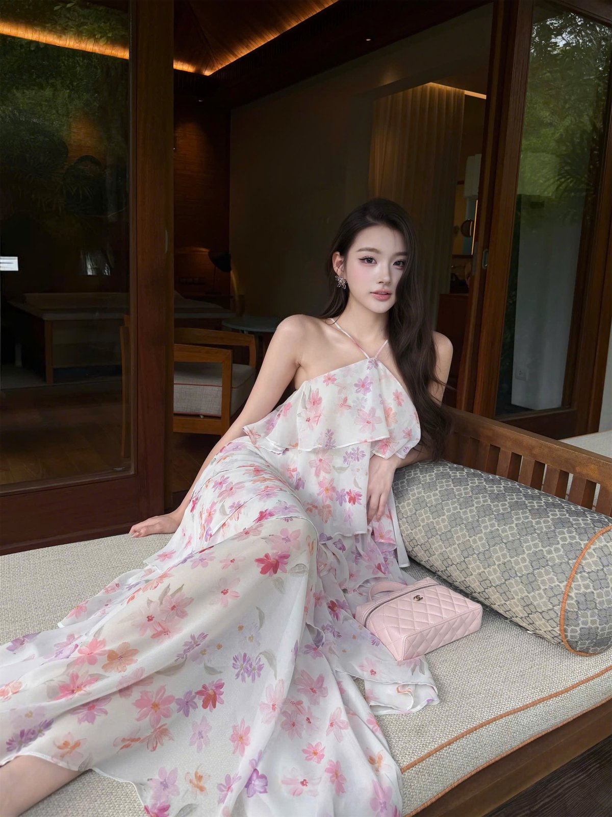 CHOU CHOU 紫色碎花層次感長裙