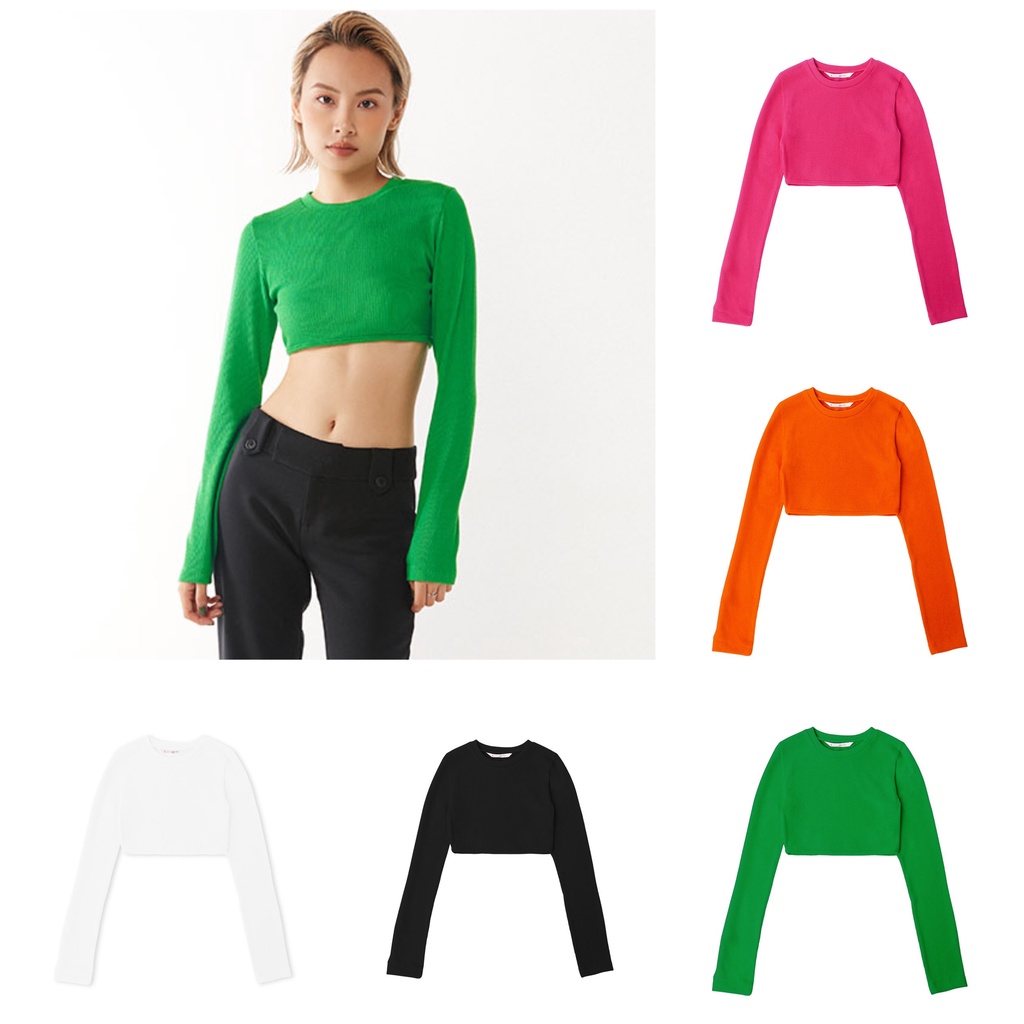 DOTTIE Cropped Long Sleeve Ribbed Top