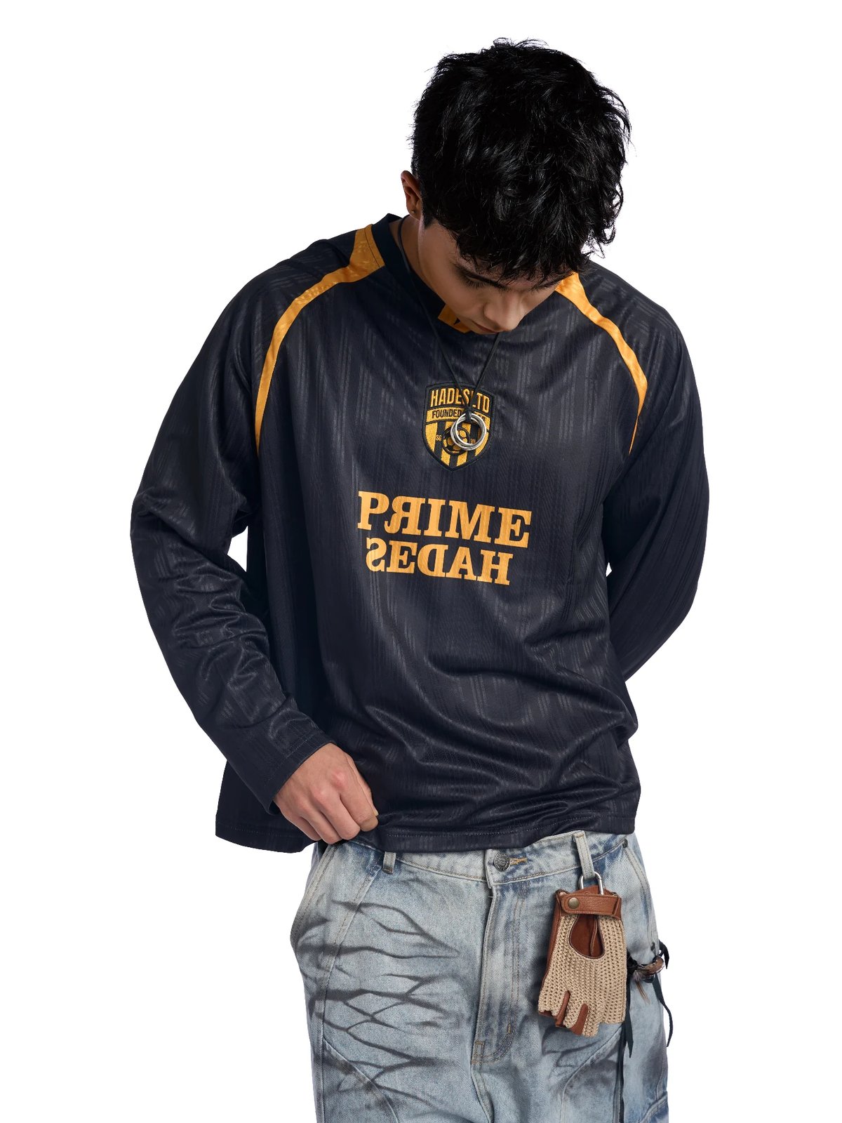 HADES Captain Jersey 條紋運動長袖上衣 - 黑色