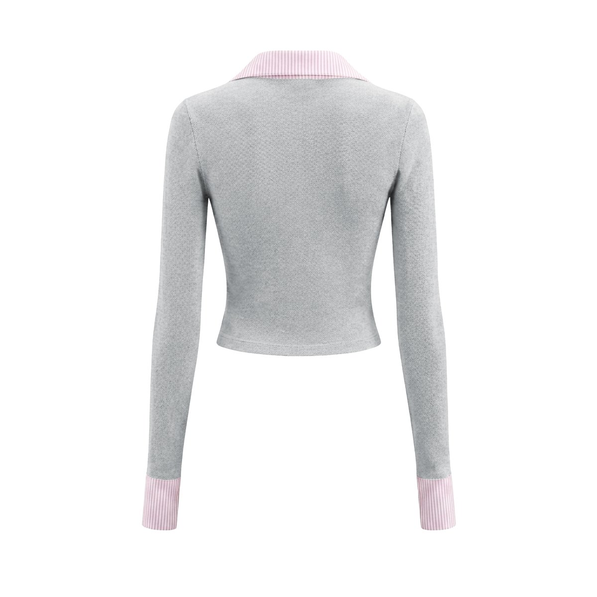 DKMV Mina Top Grey Pink Striped Collar Long Sleeve Top
