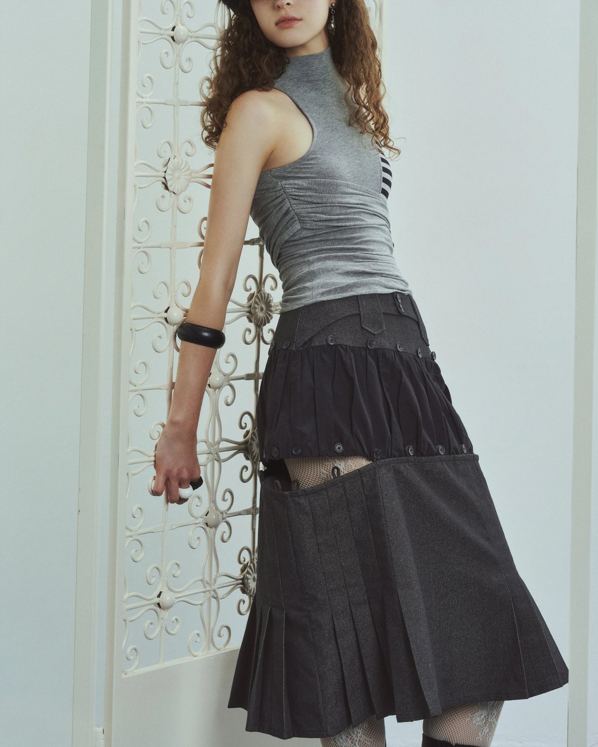 into.eight VEIL TOP Asymmetric Draped Striped Top
