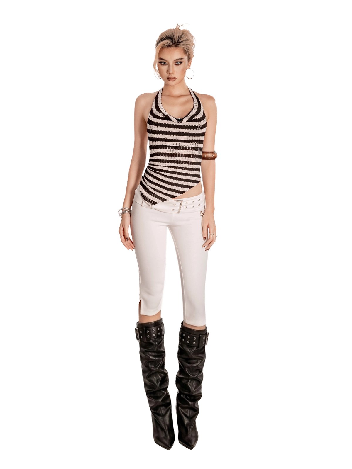 SISTERS Jane Asymmetric Cross Hem Halter Crop Top