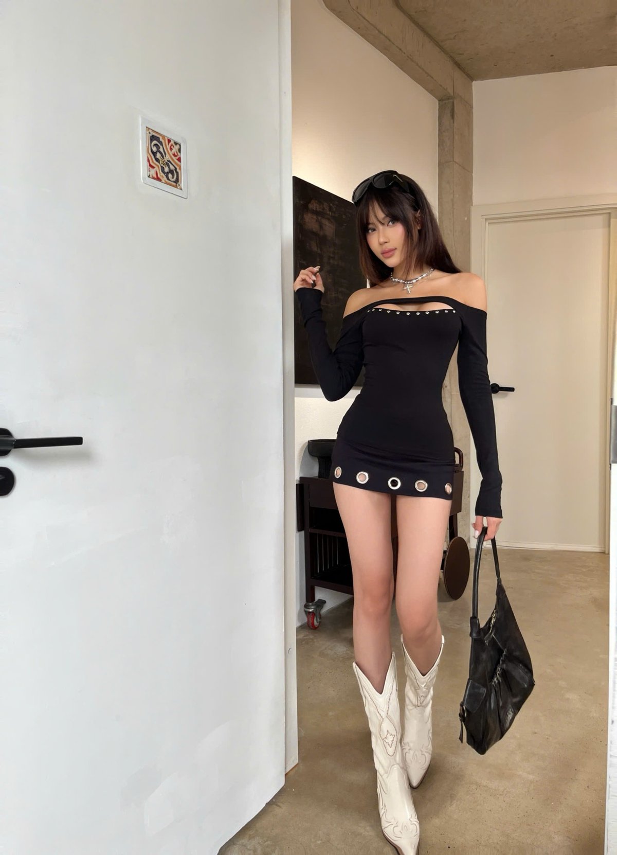 KILL SYSTEM ZEUS Off-the-Shoulder Cut-out Long Sleeve Top