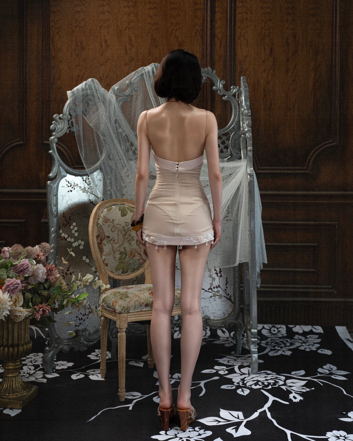 HUELLEYROSE Zouri Hand-Embellished Silk Mini Dress