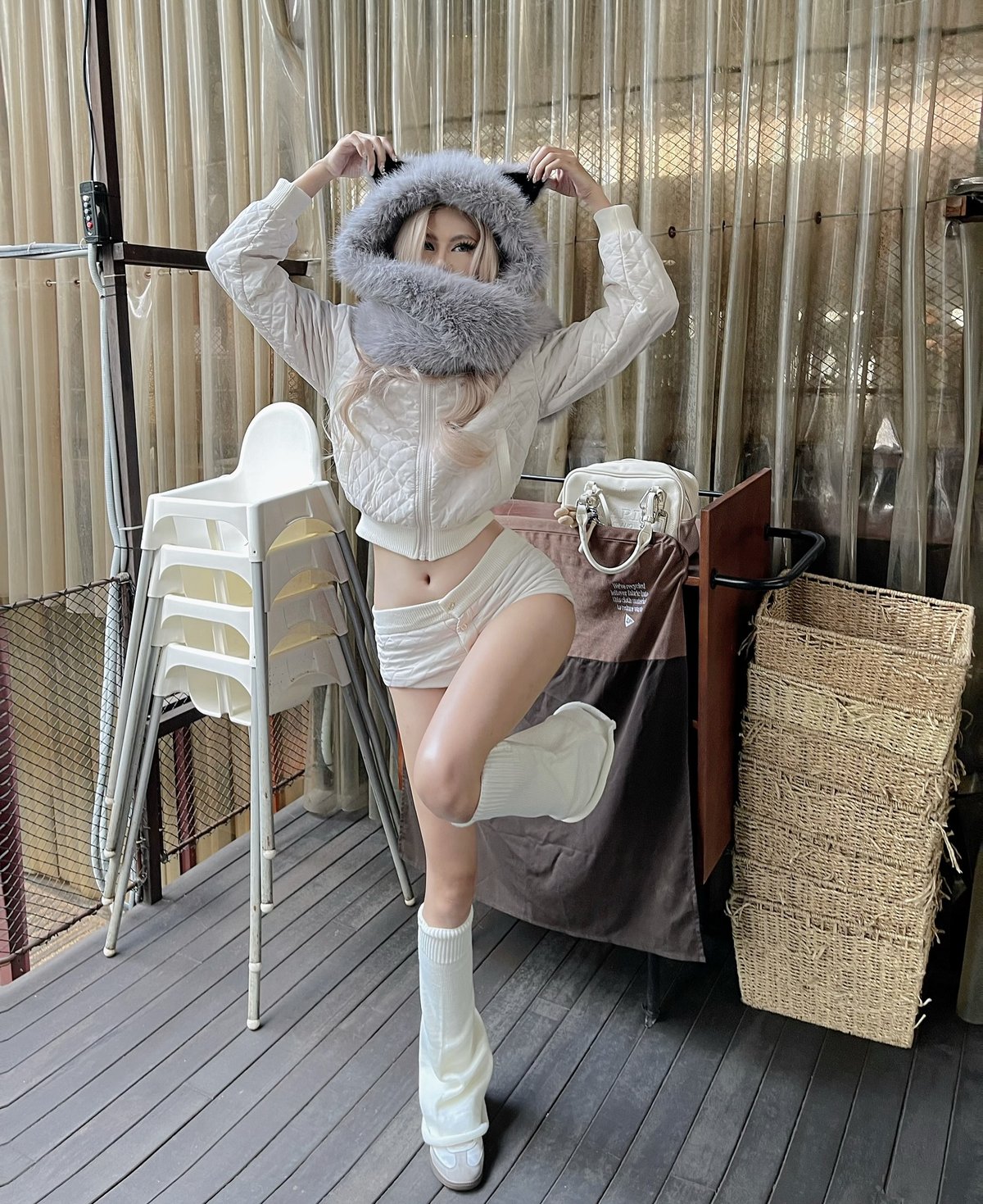 Bandarsaya Claus Puffy Set 絎縫外套與短褲套裝