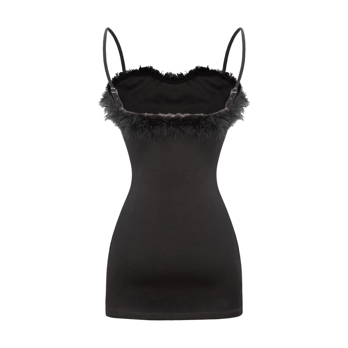 SISTERS Aimée Feather Trim Bodycon Spaghetti Strap Dress