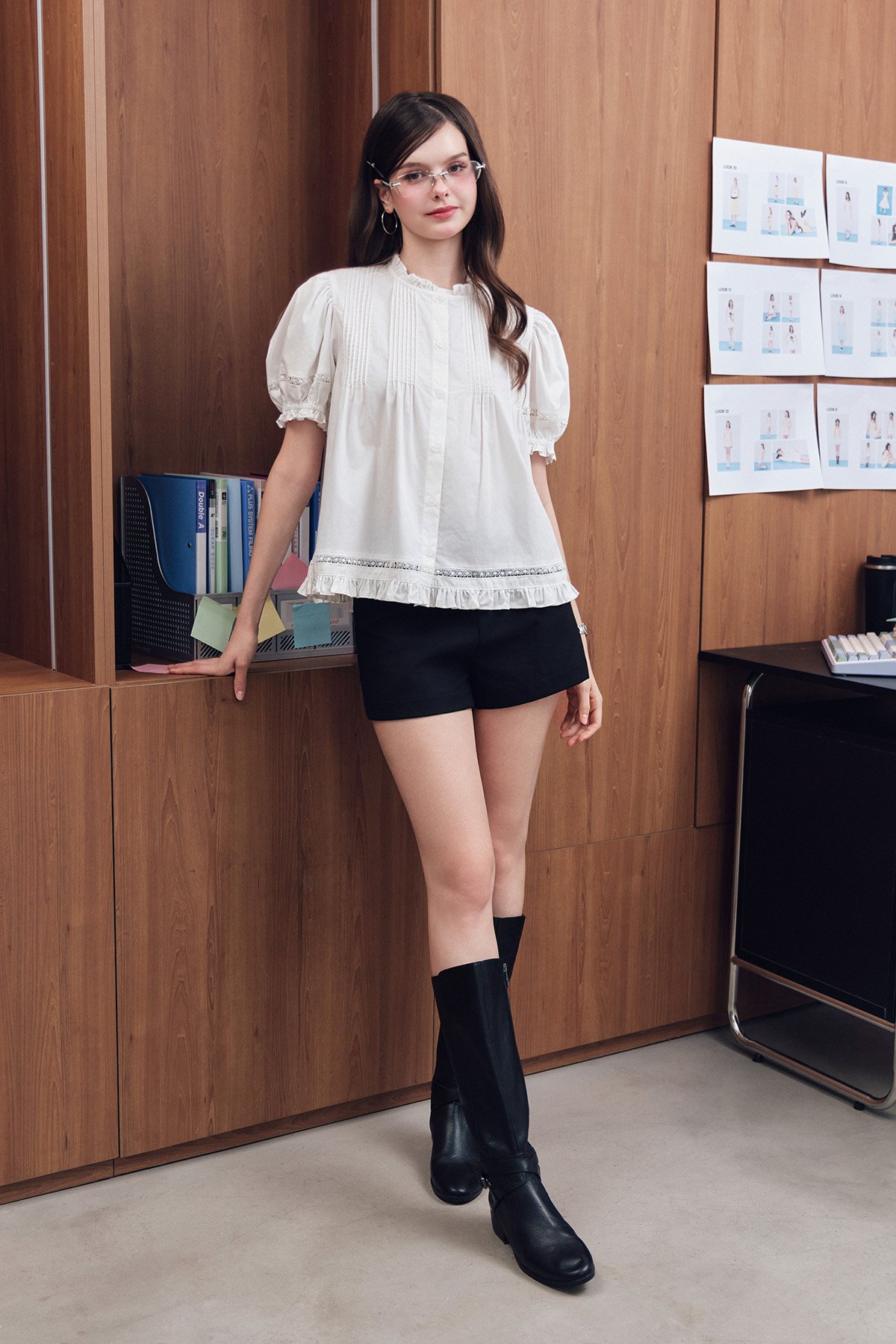DOTTIE Puff Sleeve Pleated Blouse - White