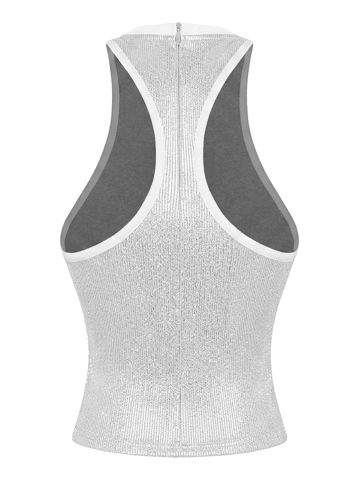 SISTERS Fencii Sequin Deep Cut Tank Top - Silver