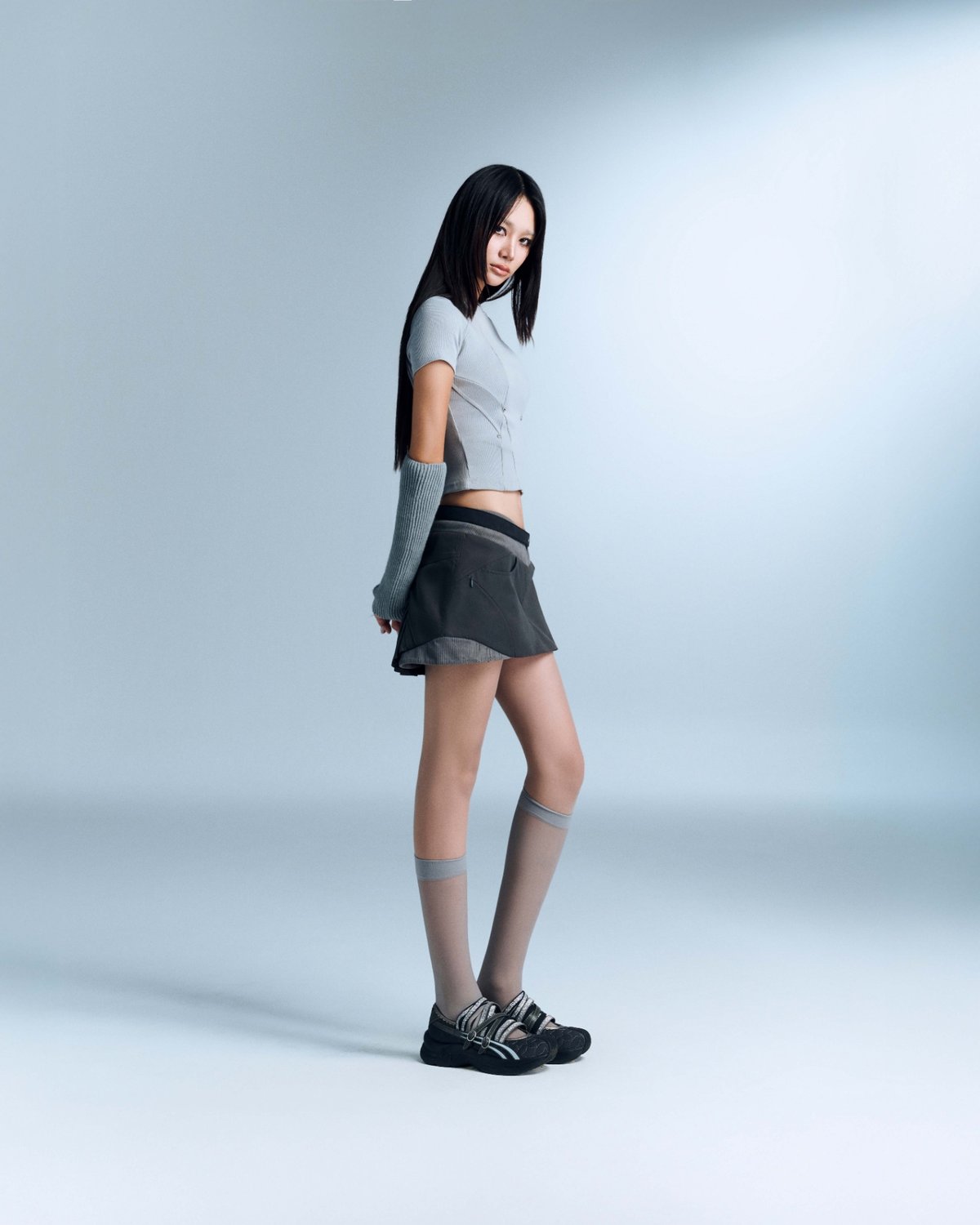 Bunnyhill SAIRA A字拼接褶皺迷你裙 - 灰色