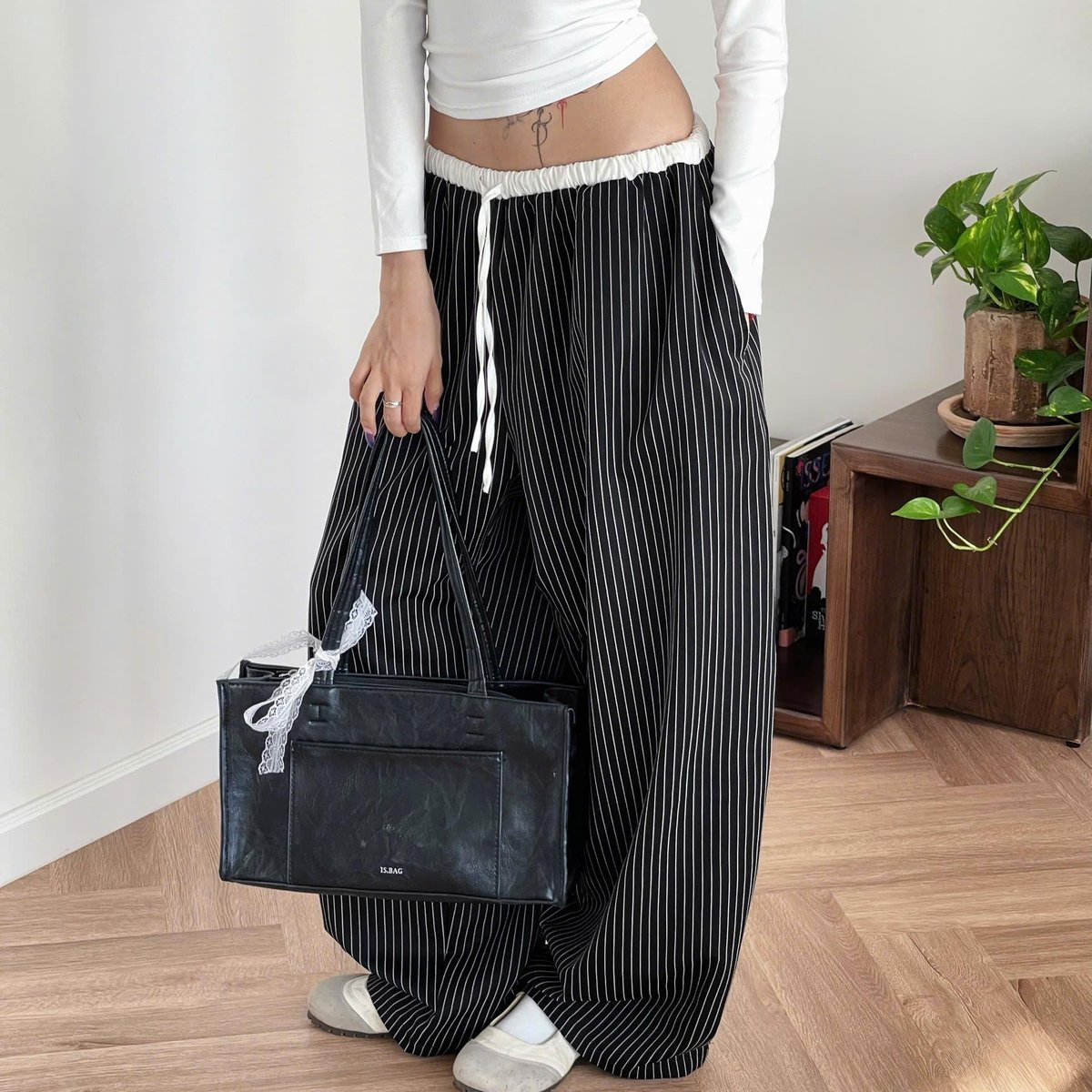 OUTERITY Striped V2 High Waisted Wide Leg Trousers