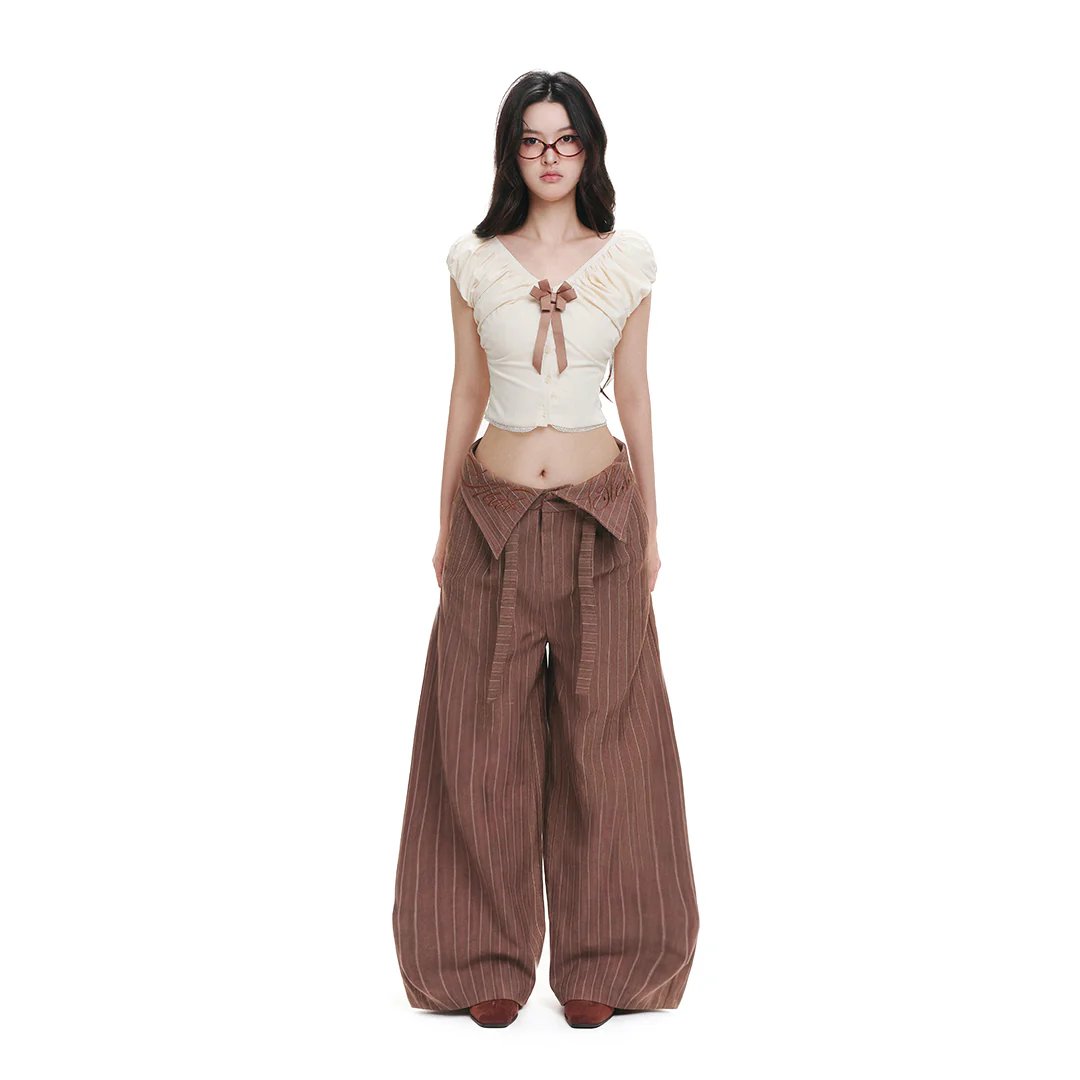 Aiai Official SS26 Fold Waist Striped Wide Trousers