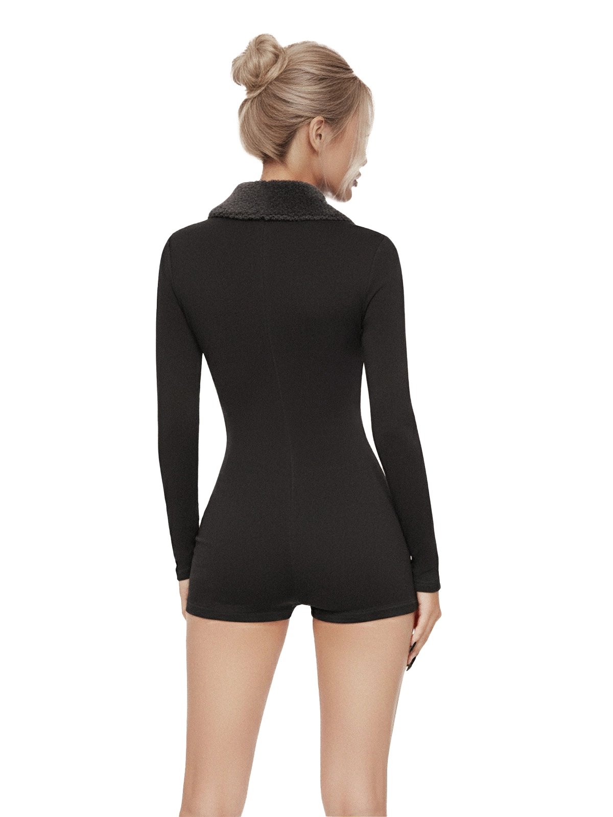 SISTERS Francesca Long Sleeve Romper with Faux Shearling Collar - White