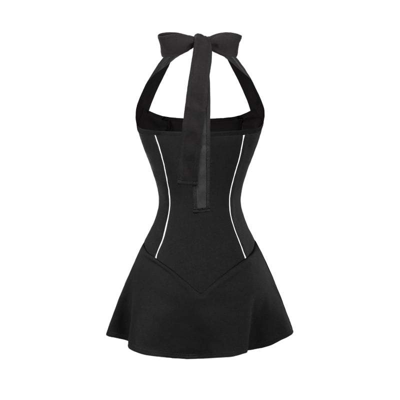 SISTERS Bubble Halter Neck Bow Sporty Mini Dress